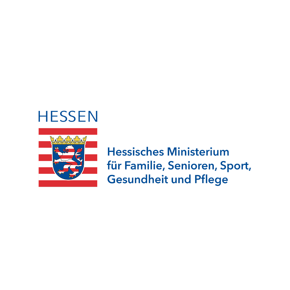 Wappen mit Aufschrift: Hessen - Hessisches Ministerium für Familie, Senioren, Sport, Gesundheit und Pflege