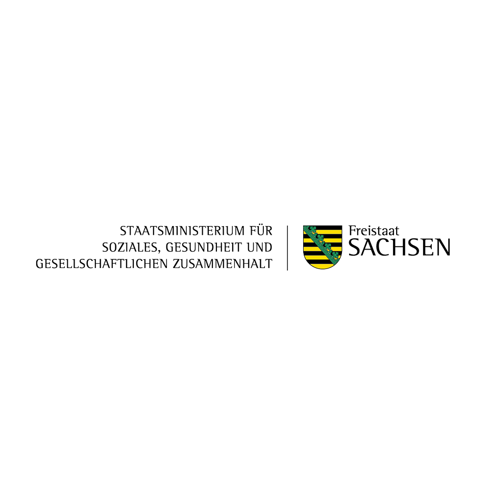 Wappen mit Aufschrift: Freistaat Sachsen - Staatsministerium für Soziales, Gesundheit und Gesellschaftlichen Zusammenhalt