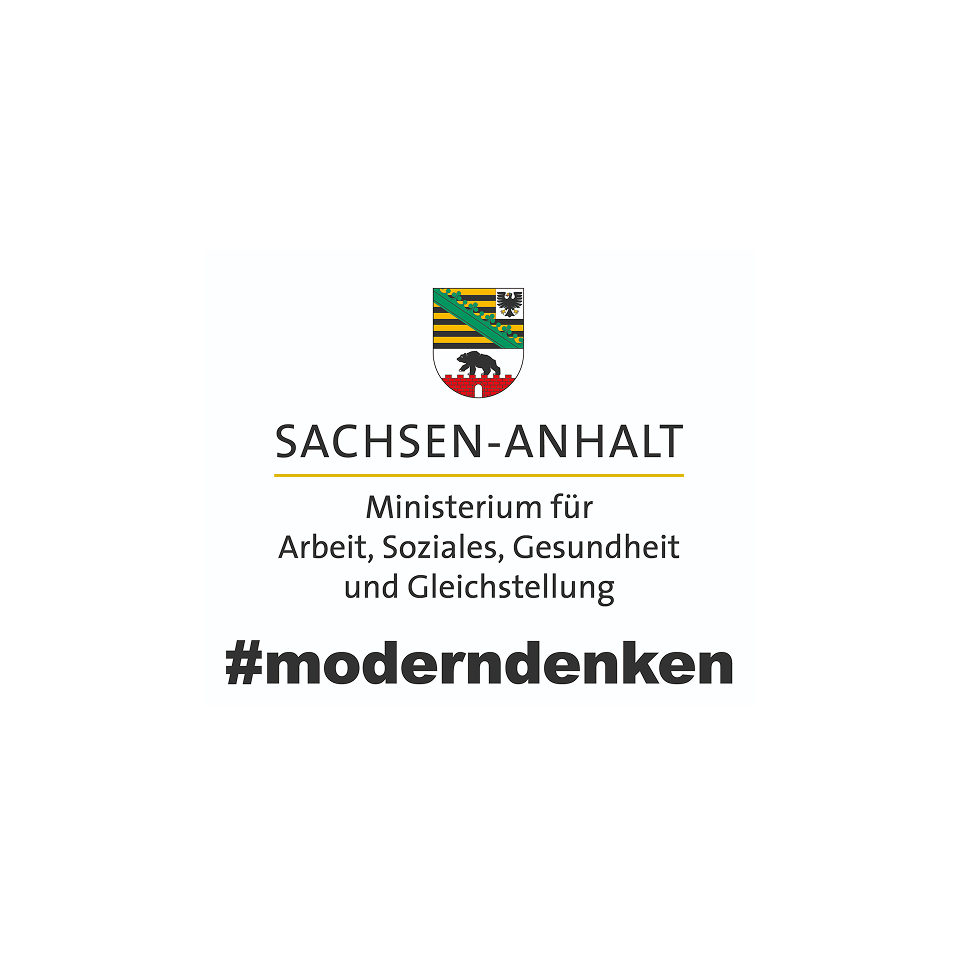 Wappen mit Aufschrift: Sachsen-Anhalt - Ministerium für Arbeit, Soziales, Gesundheit und Gleichstellung #moderndenken