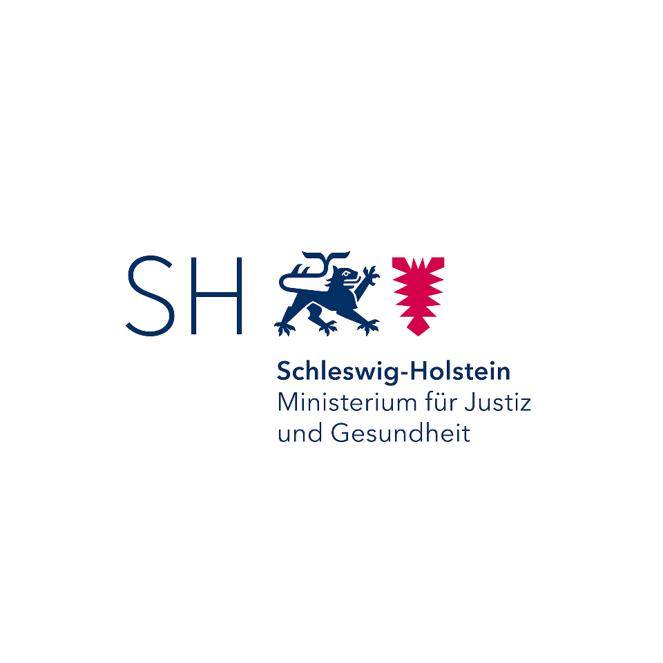 Wappen mit Aufschrift: SH Schleswig-Holstein - Ministerium für Justiz und Gesundheit