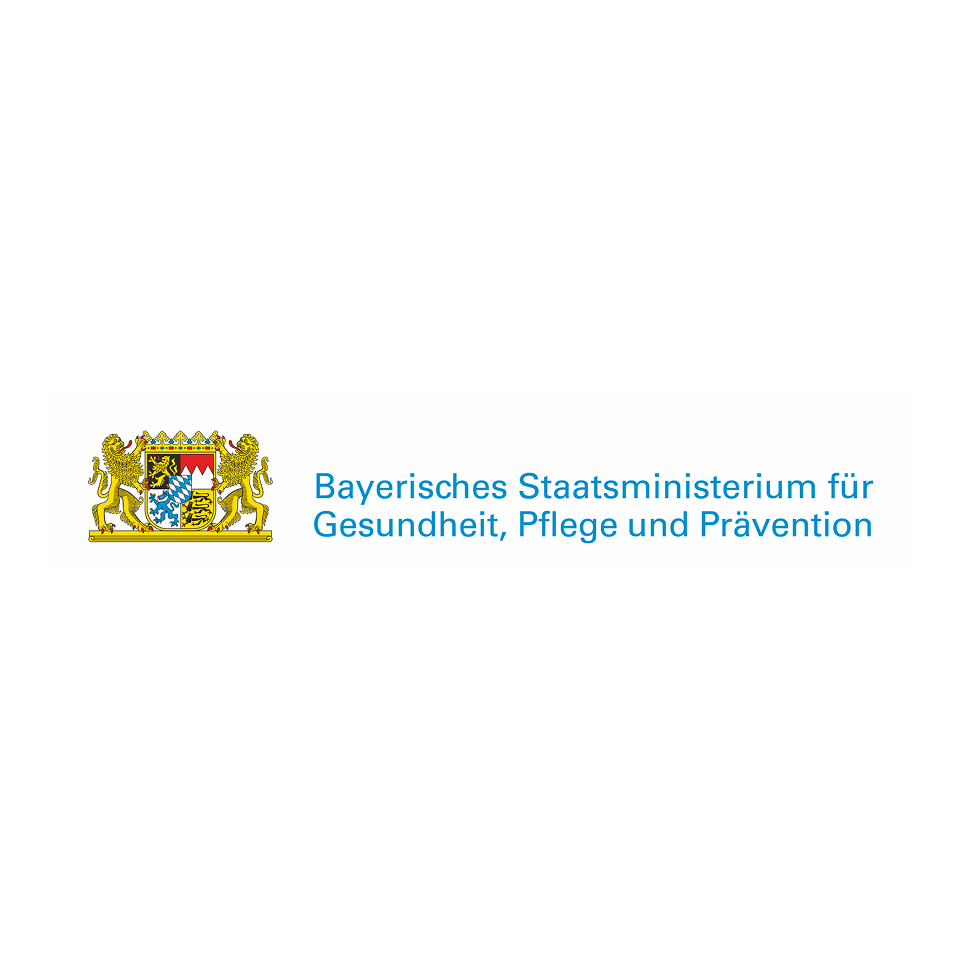 Wappen mit Aufschrift: Bayrisches Staatsministerium für Gesundheit, Pflege und Integration