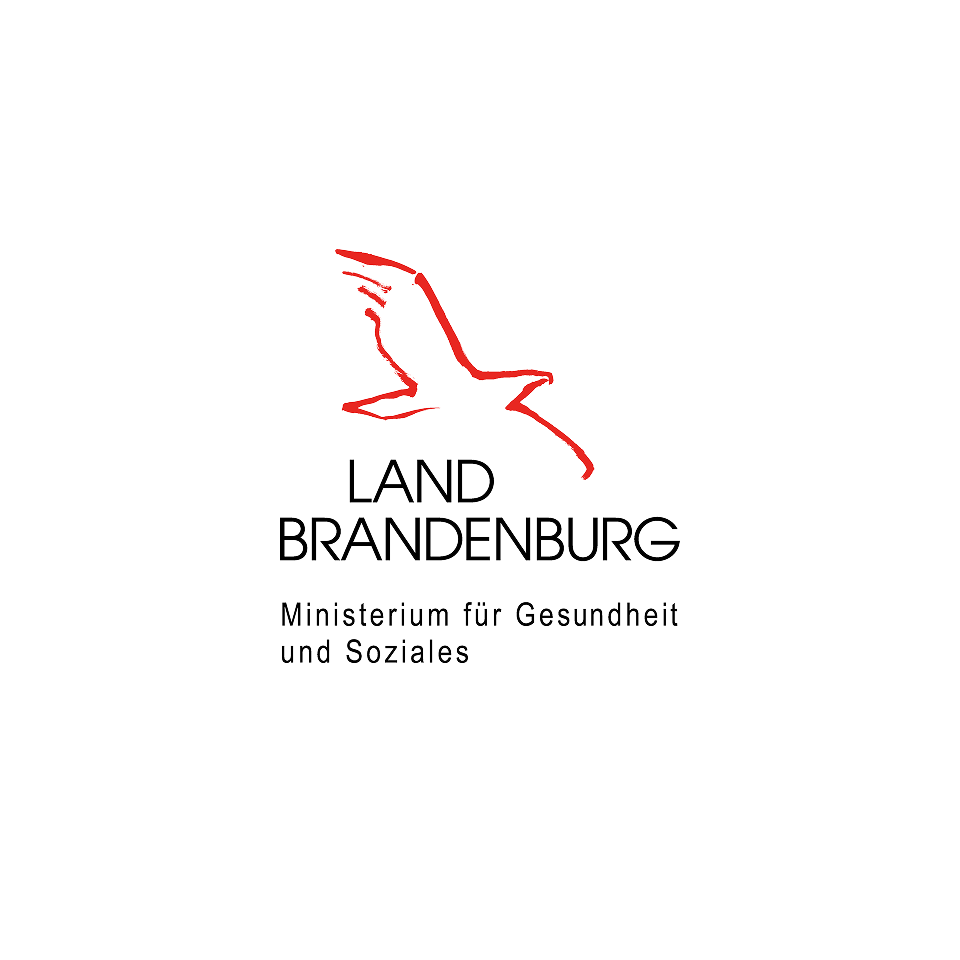 Wappen mit Aufschrift: Land Brandenburg - Ministerium für Gesundheit und Pflege